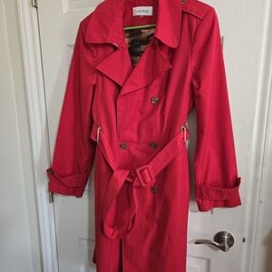 Red Calvin Klein Trench Coat